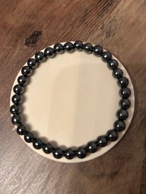 Simple Hematite Beaded Stretch Bracelet - Dark Gray